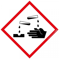 Pictograms, pittogrammi, piktogramme, picteagram, piktogrami, pictograma, pictogramme. Pictogramme Matieres Corrosives Sgh05 En Vinyle Lamine 40x40mm