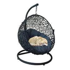 luxo ruwa indoor outdoor rattan pet bed black hanging egg chair animal chair outdoor pet furniture