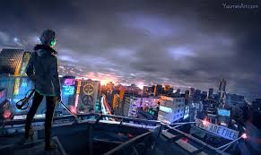 Which is the best anime boy wallpaper? Anime Boy Hoodie Night Cityscape Rooftop Sword Cityscape Wallpaper Fisheye Placebo Anime