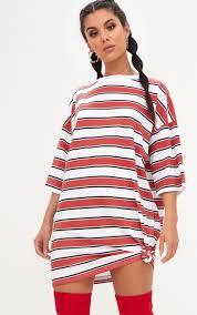 Red Striped Oversized Boyfriend T Shirt Dress In 2020 Oversized T Shirt Dress Striped Tee Shirt Dress Tee Shirt Dress