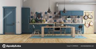 retro blue kitchen wooden dining table