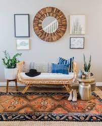 Modern Boho Luxe Seating Area Living Room Gallery Wall Vintage Rug Mid Century Furnitu Living Room Dining Room Combo Dining Room Combo Gallery Wall Living Room