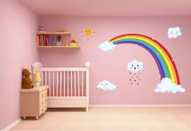 An awesome combo between painting and night light. Cute Rainbow With Clouds Wall Decal Childrens Room Decor Wall Stickers Bedroom Kids Bedroom Wall Art