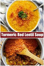 This Turmeric Ginger Red Lentil Soup Will Warm You Up On Cool Fall Days The Combination Of Turme Lentil Soup Recipes Red Lentil Soup Recipe Red Lentil Recipes