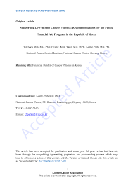 Some groups run hospitals and treatment facilities and provide free or low cost care. Pdf Supporting Low Income Cancer Patients Recommendations For The Public Financial Aid Program In The Republic Of Korea