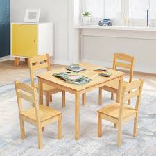 Find kids play tables and chairs perfect for your budding artist's finger painting, storytime sessions and everything in between. Gymax Kids 5 Piece Table Chair Set Pine Wood Children Play Room Furniture Natural Walmart Com Walmart Com