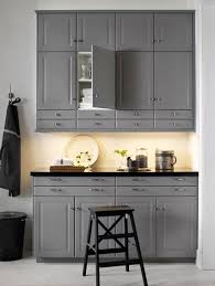 Grey Wall And Base Cabinets With Black Worktop Grey Kitchen Cabinets Home Kitchens Grey Kitchens