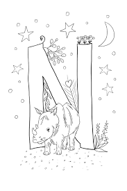 Ausmalbild N Wie Nashorn Von Blattwerkstatt Freubundel