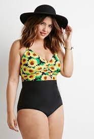 Sunflower Print One Piece Plus Size Swimsuits Women S Plus Size Swimwear Plus Size