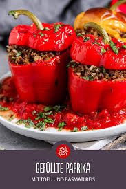 Vegane Gefullte Paprika Mit Tofu Und Basmati Reis Gefullte Paprika Vegan Rezept Gefullte Paprika Gefullte Paprika