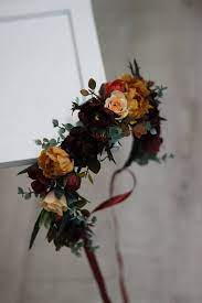 The amazing thing about burnt orange is that it's super versatile: Burgundy Burnt Orange Floral Crown Rust Floral Wreath Wedding Etsy Floral Wreath Wedding Flower Crown Wedding Bridesmaid Crown