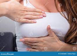 Woman Pressing Her Breast stock image. Image of person - 181835685