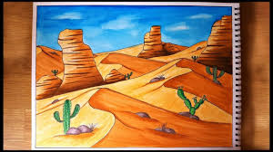 How To Draw A Desert Scenery For Beginners How To Draw A Landscape How To Draw A Cactus How To Draw A Ston Desert Drawing Scenery Drawing For Kids Sand Drawing