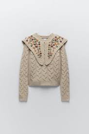 Round neck knit sweater with long sleeves, ruffle trims on the shoulders and embroidered motifs. Ø¹Ø±Ø¨Ø© Ù†Ù‚Ù„ Ø§Ù„Ø¥ÙŠÙ…Ø§Ù† Zara Grey Embroidered Jumper Cabuildingbridges Org