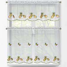 Window Elements Sheer 3 Cups A Day Embroidered 3 Piece Kitchen Curtain Tier And Valance Set Ymc001178 The Home Depot Pineapple Kitchen Decor Kitchen Decor Themes Curtain Decor