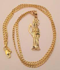Enter & enjoy it now! Men S Jewellery Religious 14k Solid Real Yellow Gold Grim Reaper Santa Muerte Pendant Rope Chain Jewellery Watches Vishawatch Com