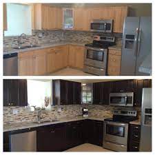 My Before And After Using Wood Stain Stained Kitchen Cabinets Staining Cabinets Kitchen Cabinets