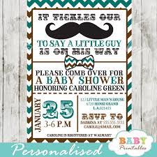 Blue Brown Mustache Baby Shower Invitation Card D115 Baby Printables