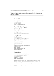 Pdf Technology Readiness And Satisfaction In Vietnam S Luxury Hotels