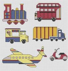 Crossed wing collection cross stitch patterns featuring birds. Transport Mini Motifs Cross Stitch Pattern