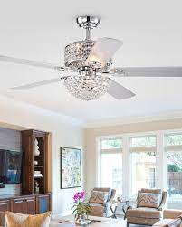 Ceiling fan with curved crystal shade. Two Tier Prismatic Crystal Chandelier Ceiling Fan