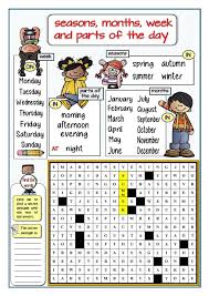 Seasons Months Week And Parts Of The Day Wordsearch Months In A Year Seasons English Exercises