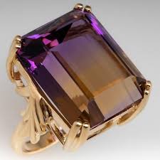 Giant Bi Color Ametrine Gemstone Cocktail Ring 14k Gold Fancy Rings Mens Gold Rings Ametrine Ring