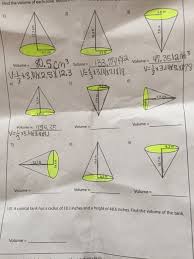 What are the features of cylinder? Score 1es Volume Cone Find The Volume Of Each Cone Chegg Com