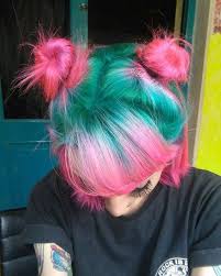 Cute Pink And Blue Hair Buns Haircolorblack Hair Styles Dyed Hair Hair Dye Colors