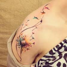 Your A Z Guide To Flower Tattoo Meanings Symbolisms And Birth Flowers Tattoo Ideas Artists And Models Tattoos Dandelion Tattoo Shoulder Tattoos For Women