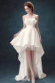 Wading through racks of wedding dresses can make you feel like somewhere. 2017 Strapless High Low Wedding Dresses With Train Simple A Line Satin Style With Flowers Tj065 139 Gemgrace Com