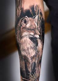 Black And White Realism Tattoo Sleeve Greatrealisticblack And Whitefoxtattooon 64901 Fox Tattoo Design Half Sleeve Tattoo Best Sleeve Tattoos