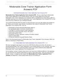 Application form answer example for crew trainer at mcdonald's. 19 Printable Mcdonalds Crew Application Forms And Templates Fillable Samples In Pdf Word To Download Pdffiller