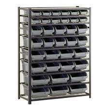 Sandusky 57 In H X 44 In W X 16 In D Steel Commercial Bin Shelving Unit In Gray Ur4416bin36 The Home Depot Shelf Bins Industrial Storage Racks Plastic Storage Bins
