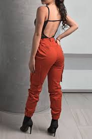 Black And Orange Cargo Pants Rust Orange Long Belt Cargo Pants Fashion Pants Black Women Fashion Fashion