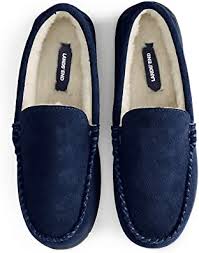 Lands End Mens Suede Leather Moccasin Slippers