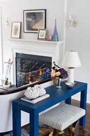 Black console table with blue rub through. Blue Console Table Transitional Living Room Benjamin Moore Pale Oak Marks Frantz