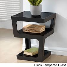 Clara Modern Tall Black 3 Tiered End Table Baxtonstudio Black End Tables Modern End Tables Glass Top End Tables