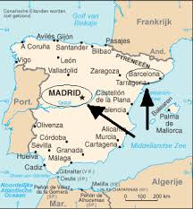 De kleurcode van het vasteland van spanje is oranje. Locatie Spanje