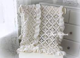 For this scarf i used two skeins of caron simply soft yarn and a hook size g (4.25 mm). Lacy Crochet White Spider Lace Crochet Baby Blanket Or Christening Shawl With Wide Ruffled Trim