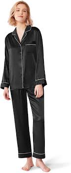 Sioro Satin Pajamas Women Long Sleeve Silk Pjs For Women Set Two Piece Button Down Sleepwear Small X Large At Amazon Women S Clothing Store