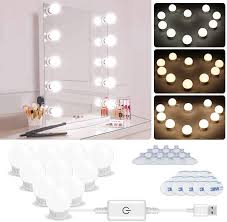Amazon Com Led Vanity Lights Hollywood Style Led Vanity Mirror Lights Makeup Light Kit With 10 Dimmable Light Bulbs Adjustable Length Usb Power Supply Plug In Lighting Fixture Strip For Makeup Dressing