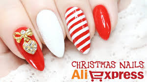 Aliexpress Nails Swiateczne Paznokcie Czerwien Biel Zloto