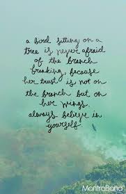 Bird Sitting On Branch Quote A Bird Sitting On A Tree Is Never Afraid Of The Branch Breaking Becau Wise Words Quotes Unforgettable Quotes Fact Quotes