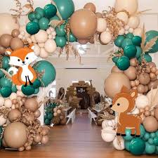 Among them are african style safari or even cartoon characters. Woodland Baby Shower Balloon Garland Kit Green And Brown Etsy Baby Shower Balloons Girl Baby Shower Decorations Baby Shower Decorations