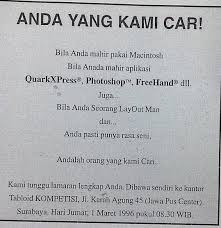 Contoh iklan lowongan pekerjaan di koran (iklan kolom). Contoh Surat Lamaran Berdasarkan Iklan Lowongan Kerja