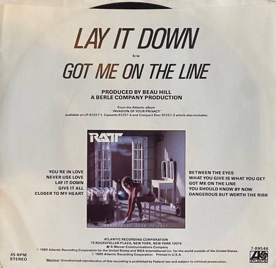 Ratt – “Lay It Down” – 7″ Single – 2 Loud 2 Old Music