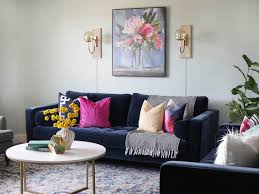 From Farmhouse To Modern Glam My Living Room Makeover With Article Sofa The Craft Patch Blue Couch Living Room Glam Living Room Modern Glam Living Room