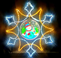 Snowflake with Snowman Bauble Rope Light Motif