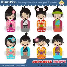 Japanese Party Kit Printable Digital Clipart By Dimipix 4 00 Japanese Party Party Kit Kokeshi Dolls
